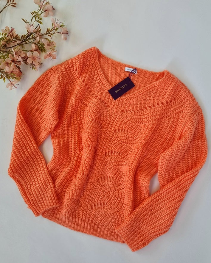 LASCANA Pullover in Ajourstrick, Orange, Vorderansicht
