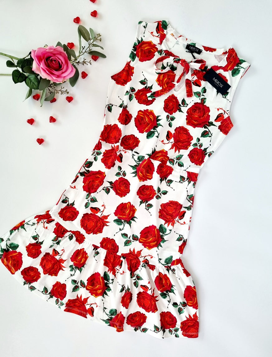 Melrose Kleid mit Rosendruck, Vorderansicht