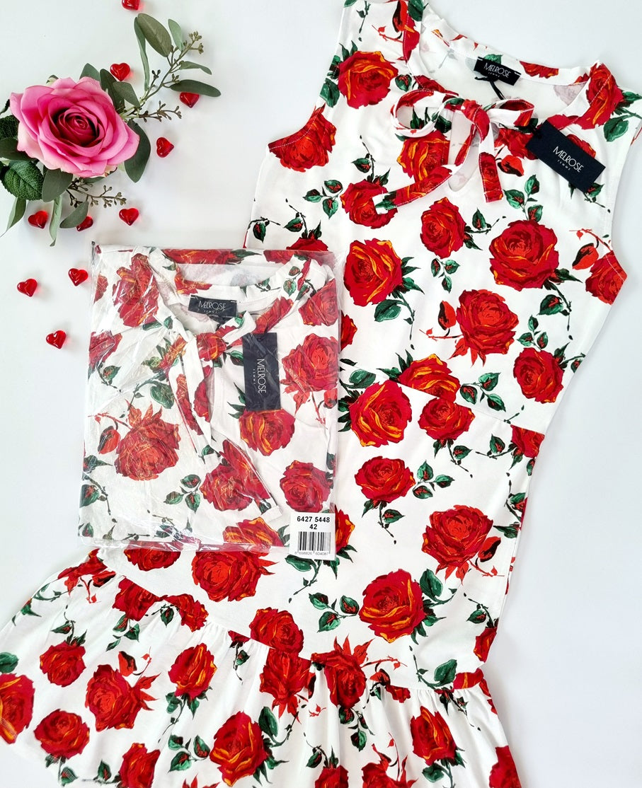 Melrose Kleid mit Rosendruck, Detail des Musters