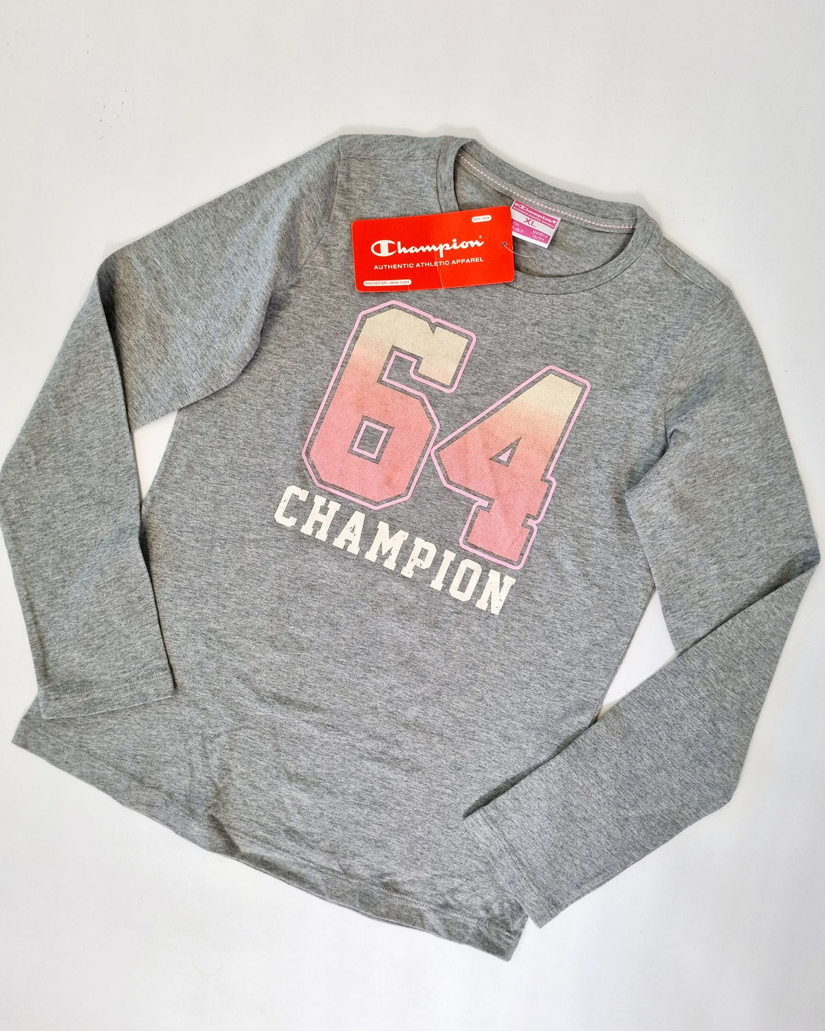 Champion Kinder Langarmshirt 64 Grau/Pink – Ansicht 1