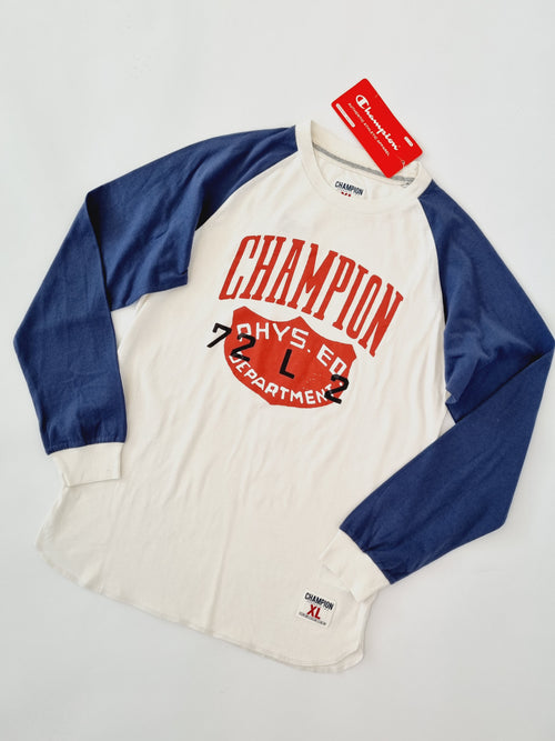 Champion Kinder Raglan Langarmshirt Weiß/Navy – Ansicht 1