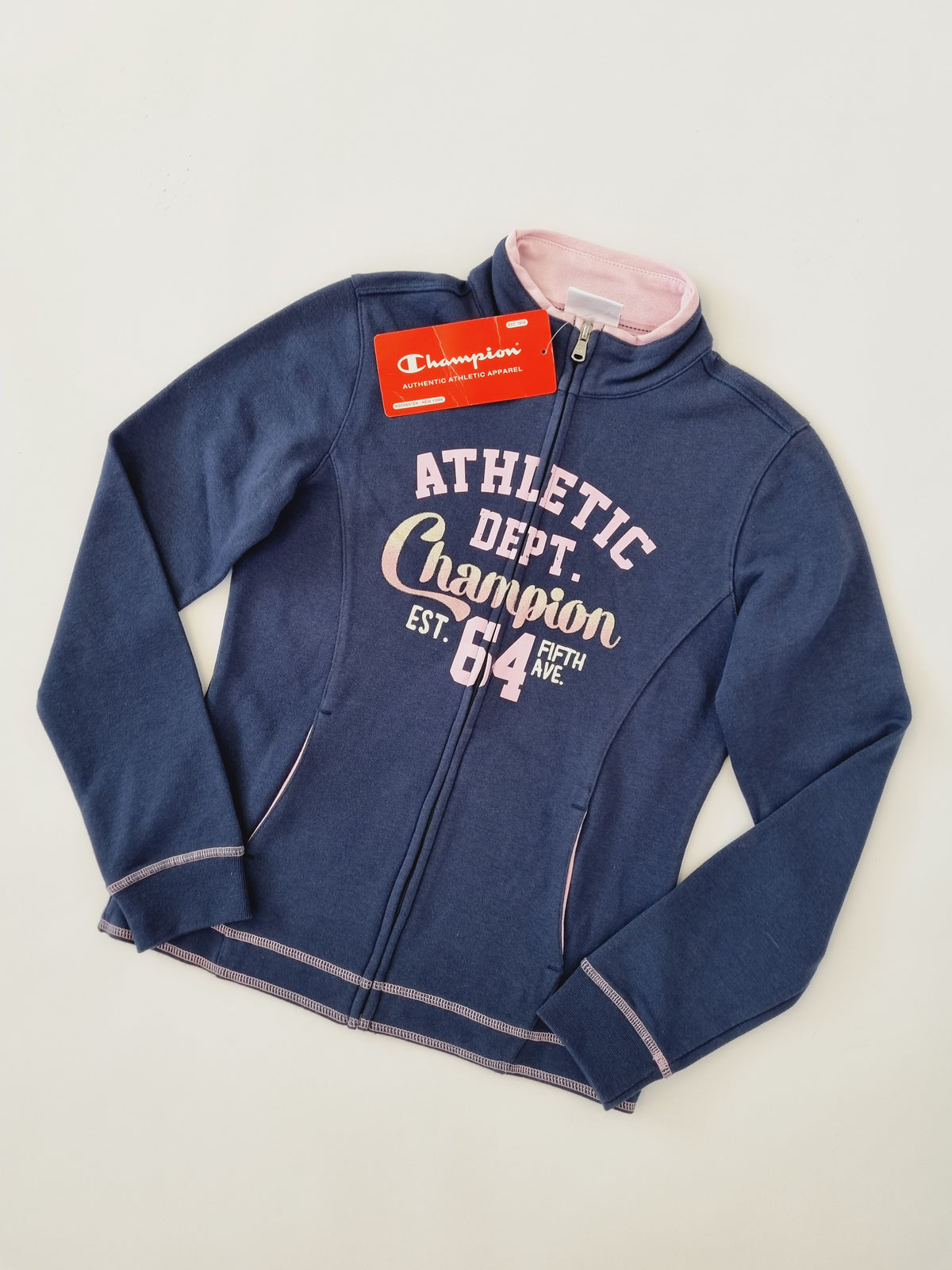 Champion Kinder Sweatjacke Athletic Dept. 64 Navy/Rosa – Ansicht 1