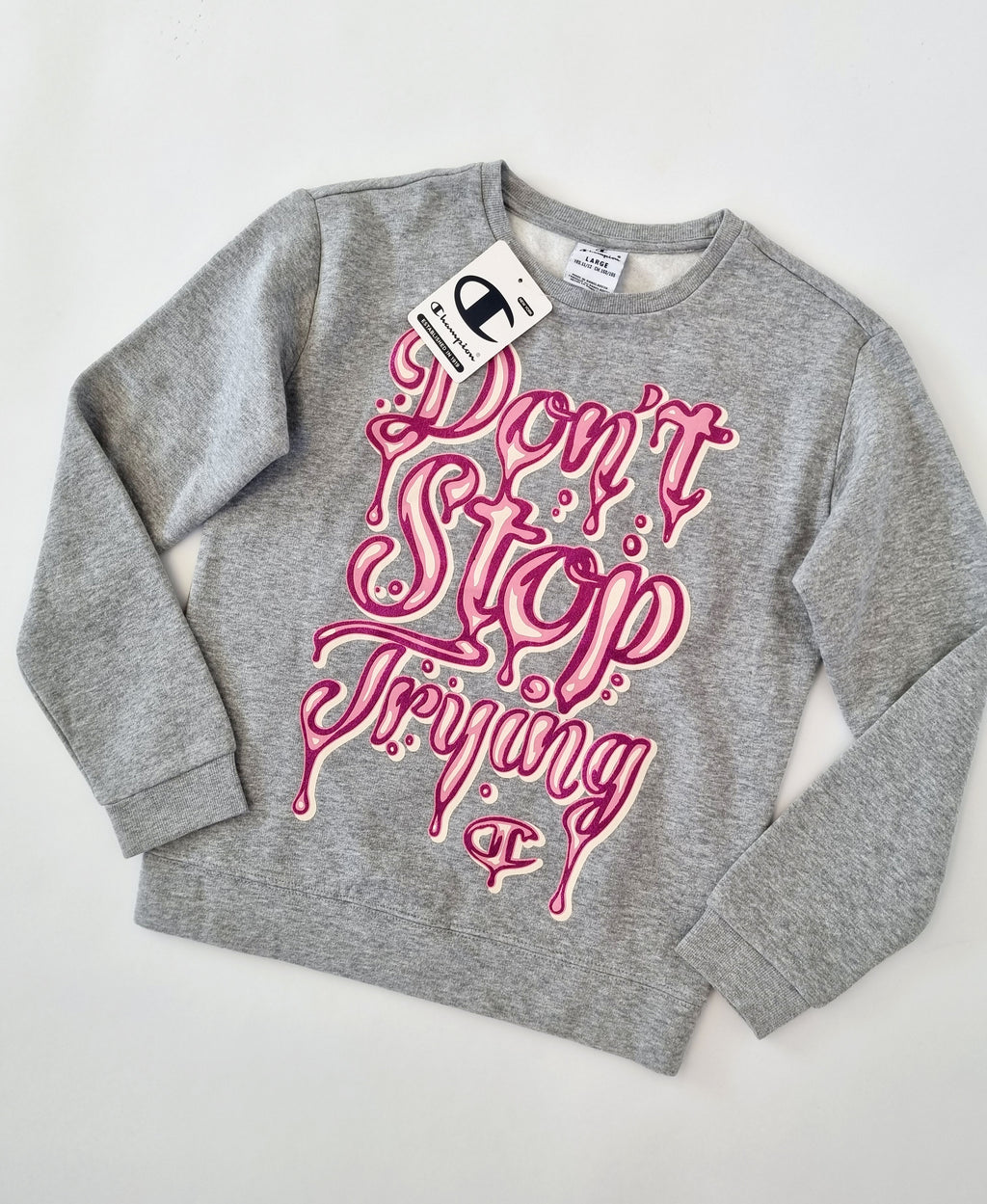 Champion Kinder Shirt Don't Stop Trying Grau/Pink – Ansicht 1
