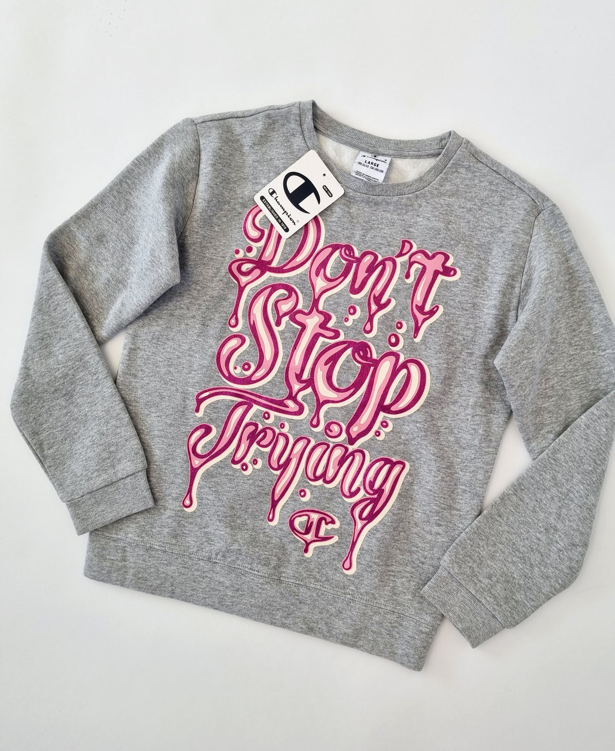 Champion Kinder Shirt Don't Stop Trying Grau/Pink – Ansicht 1