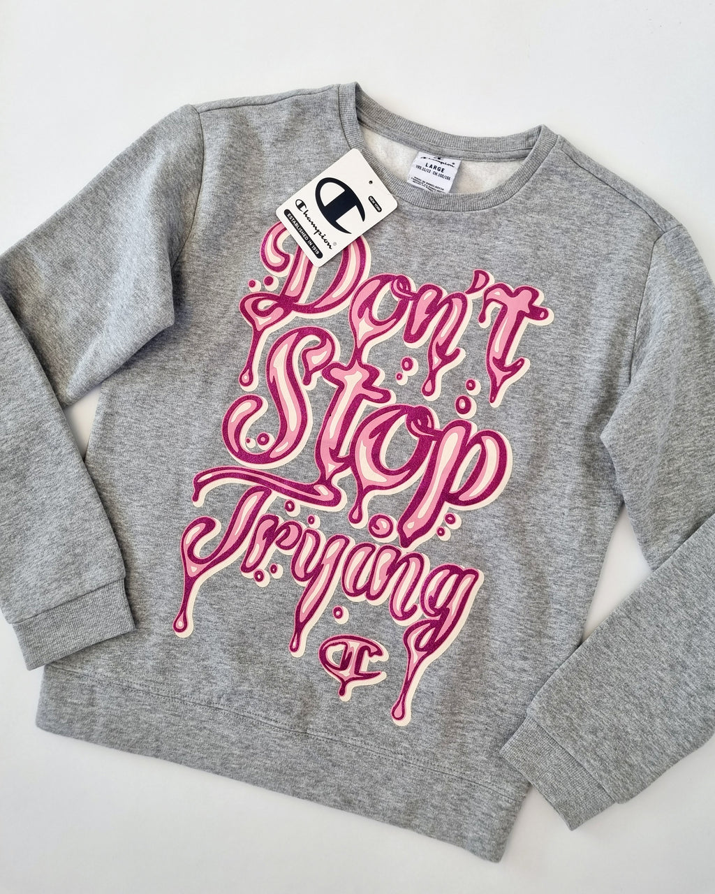 Champion Kinder Shirt Don't Stop Trying Grau/Pink – Ansicht 2