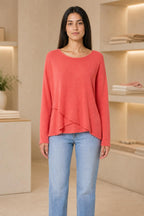 LASCANA Pullover mit Lagensaum in Pink, Detailansicht