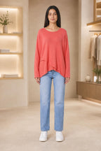 LASCANA Pullover mit Lagensaum in Pink, Ganzkörperansicht
