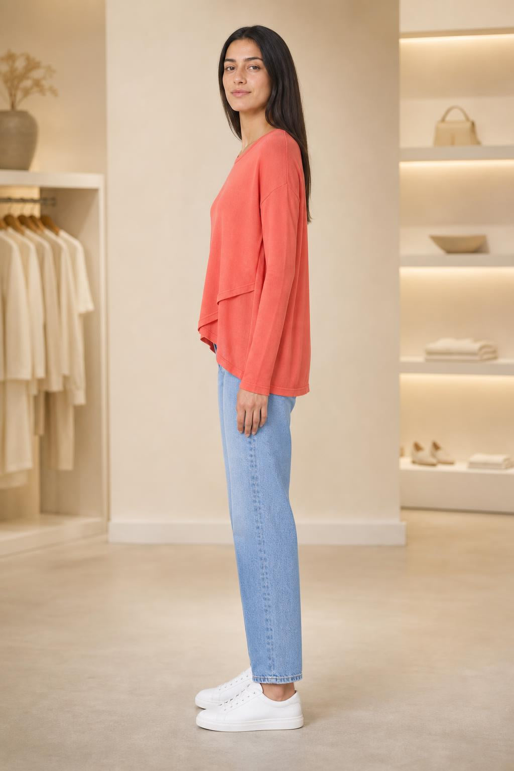 LASCANA Pullover mit Lagensaum in Pink, Seitenansicht