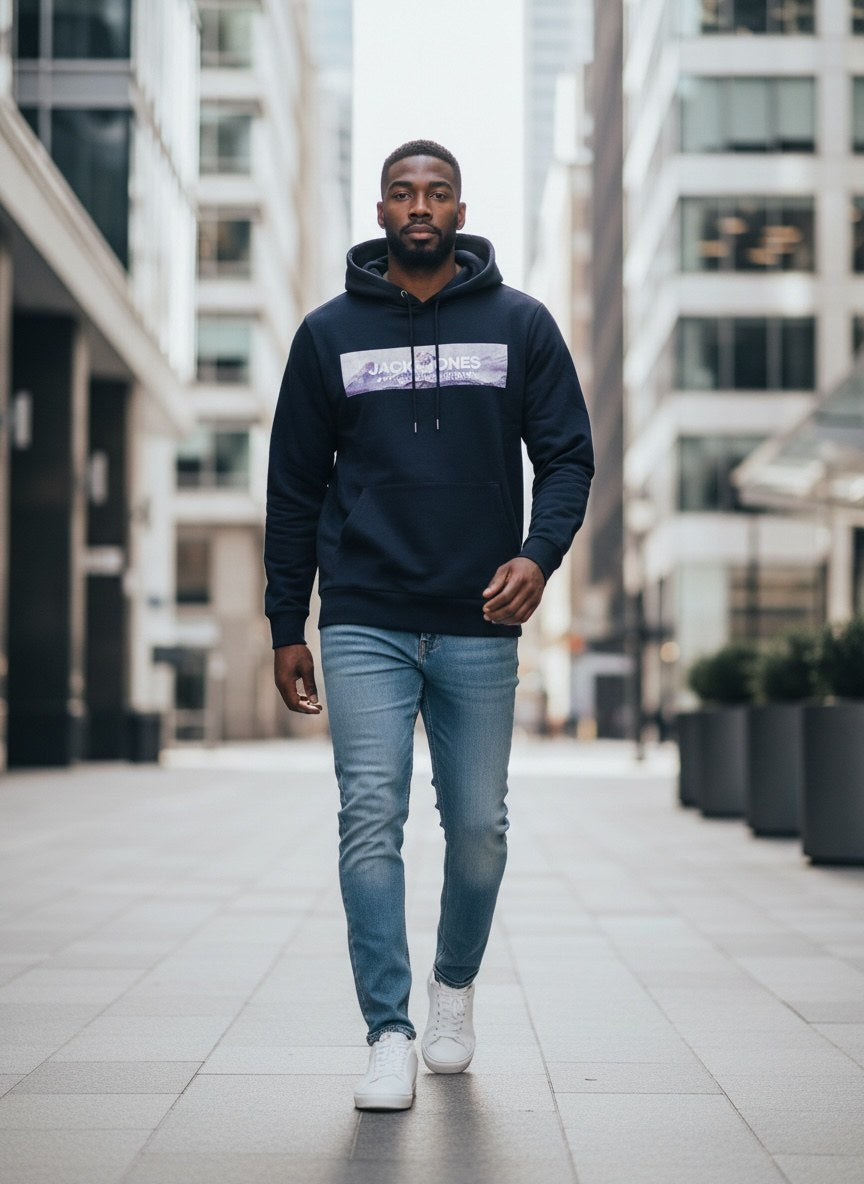 Herren Hoodie Blau von Jack & Jones, Vorderansicht