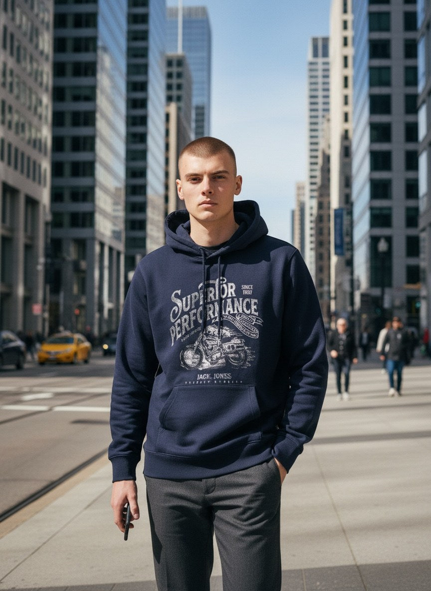 Herren Hoodie Dunkelblau von Jack & Jones, Seitenansicht