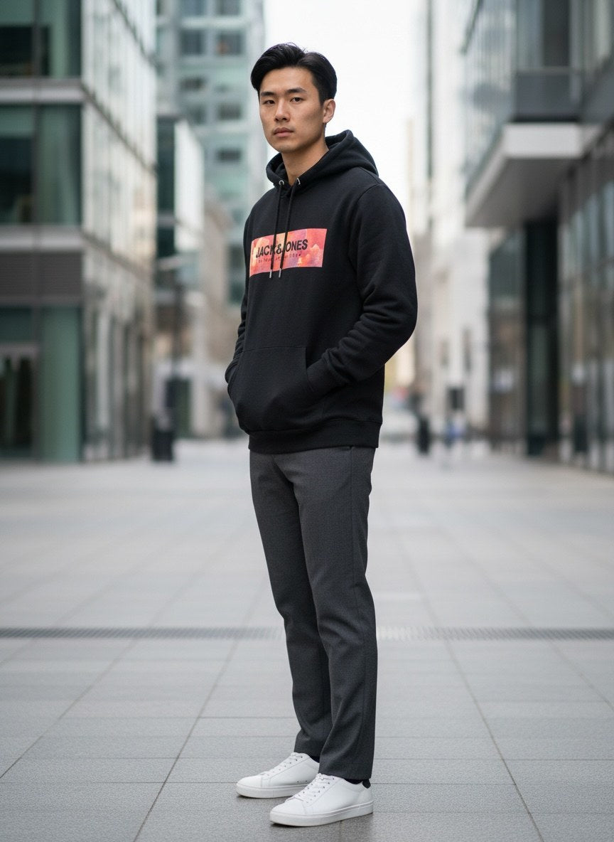 Herren Hoodie Schwarz von Jack & Jones, Seitenansicht