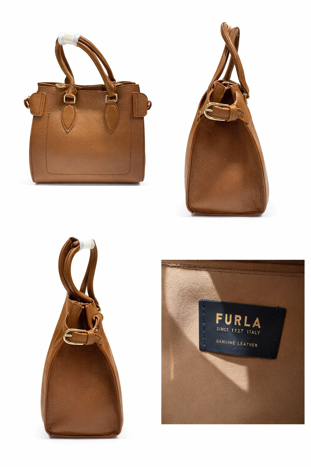 Furla Henkeltasche in Braun, Seiten- und Detailansichten