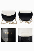 Furla Satteltasche in Schwarz und Weiß mit goldfarbener Kette, mehrere Ansichten