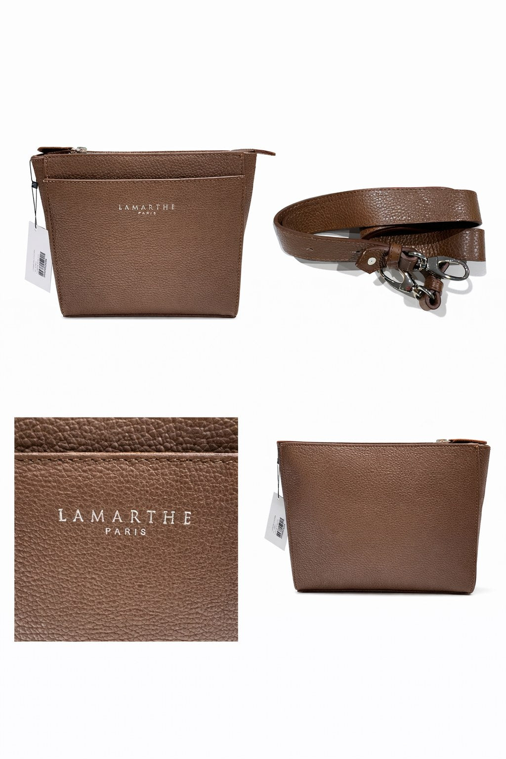 Lamarthe PARIS Handtasche Fidele in Braun, Seitenansicht, Schulterriemen und Lederdetail
