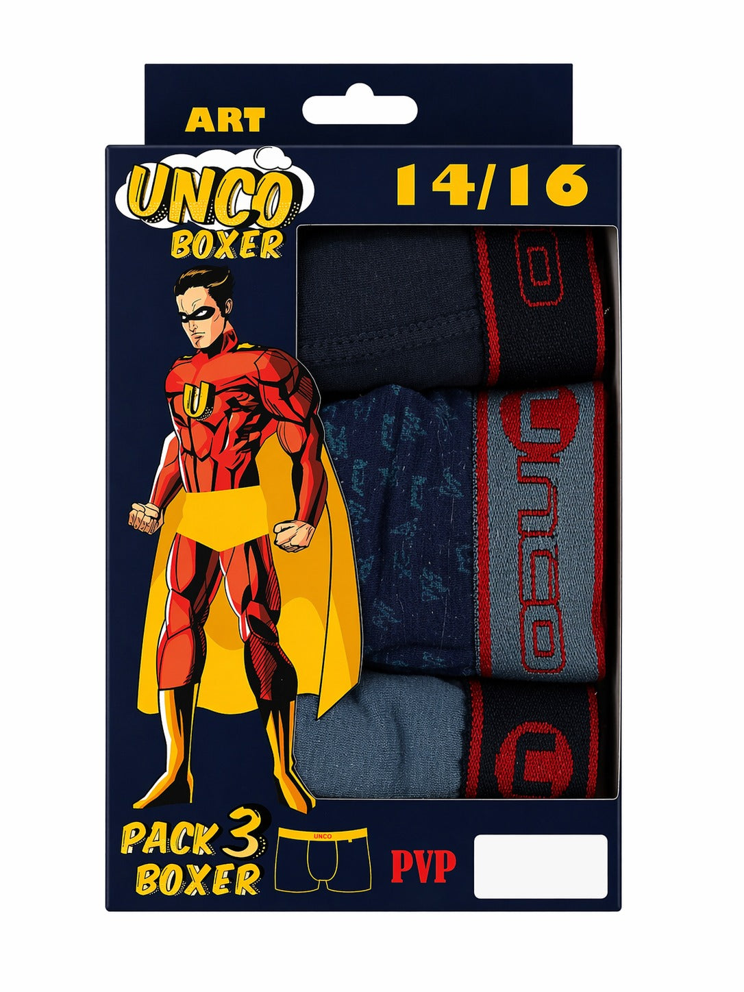 UNCO Boxershorts 3er-Pack, Größe 14/16, Verpackung