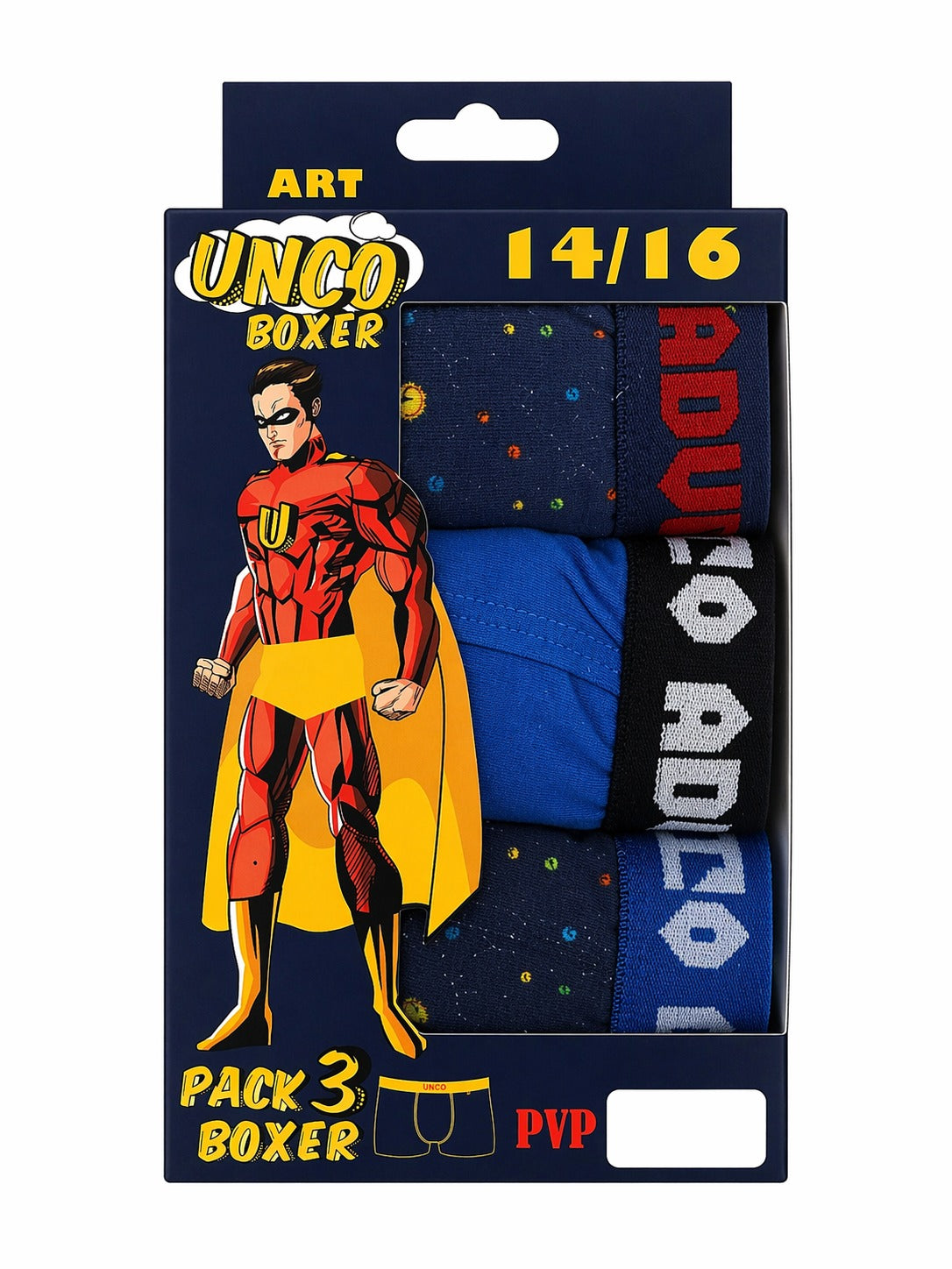UNCO Boxershorts 3er-Pack, Größe 14/16, zweite Zusammenstellung